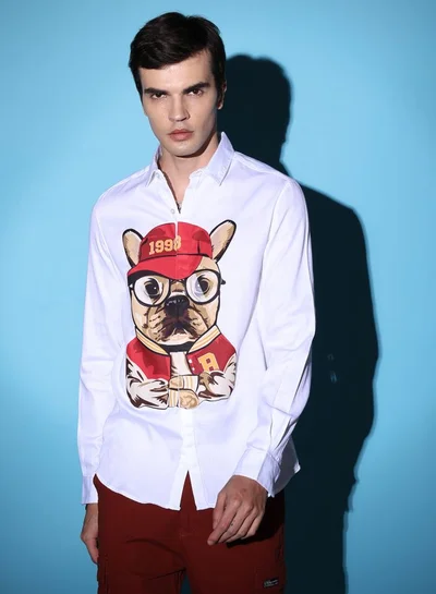 The Indian Garage Co Men Slim Fit Graphic Print Full Sleeves Cutaway Collar Party Wear Shirt