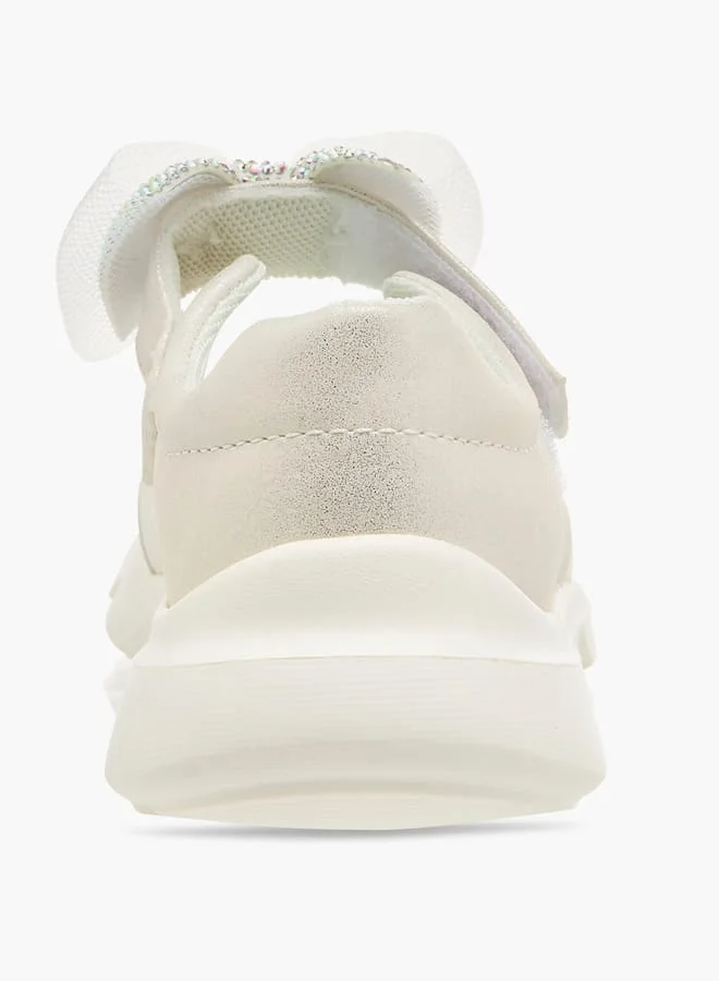 JUNIORS Girls Mesh Bow Detail Mary Jane Shoes with Hook and Loop Closure