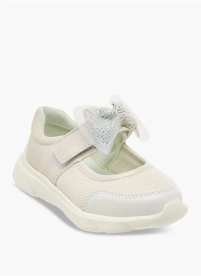 JUNIORS Girls Mesh Bow Detail Mary Jane Shoes with Hook and Loop Closure Ramadan Collection