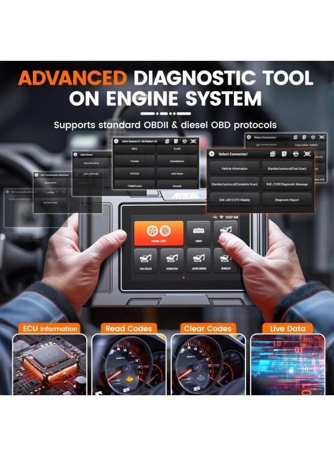 Ancel HD3600 Heavy Equipment Diagnostic Tool with DPF Regen, Full System Heavy Duty Truck Scanner Machinery Scan Tool Diesel Code Reader Fit for Cummins, Caterpillar, John Deere, Komatsu and More - Image 5