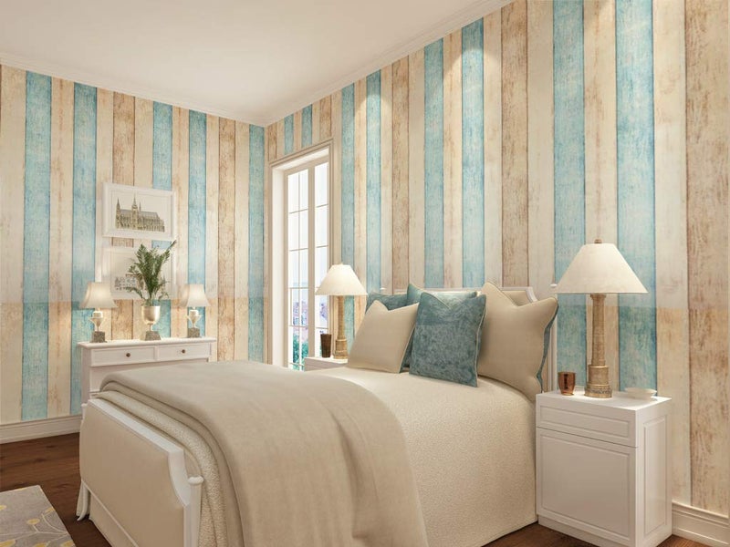 Wollzo Vintage Stripped Blue and White Self Adhesive Wallpaper (45 x 500 cm) - Image 4