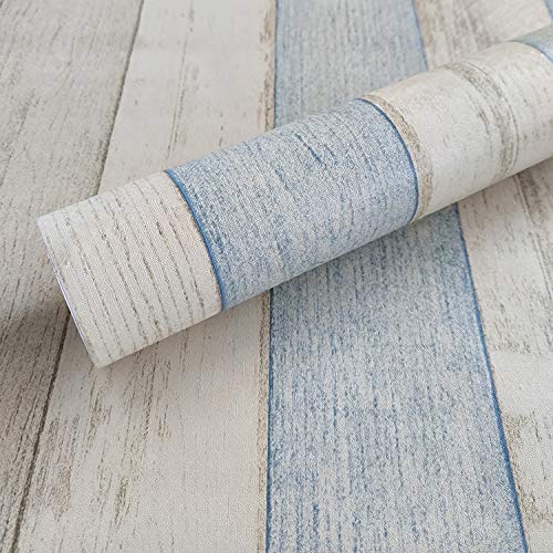 Wollzo Vintage Stripped Blue and White Self Adhesive Wallpaper (45 x 500 cm) - Image 1