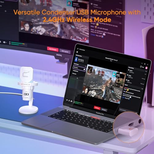 COMICA ميكروفون COMICA EJoy Uni Pro اللاسلكي بمنفذ USB لأجهزة الكمبيوتر للألعاب والبث والبودكاست ويوتيوب مع إلغاء الضوضاء وكتم الصوت ومراقبة الكسب وميكروفون المكثف لأجهزة PS5 وPS4 وأجهزة ماك والكمبيوتر المكتبي - Image 3