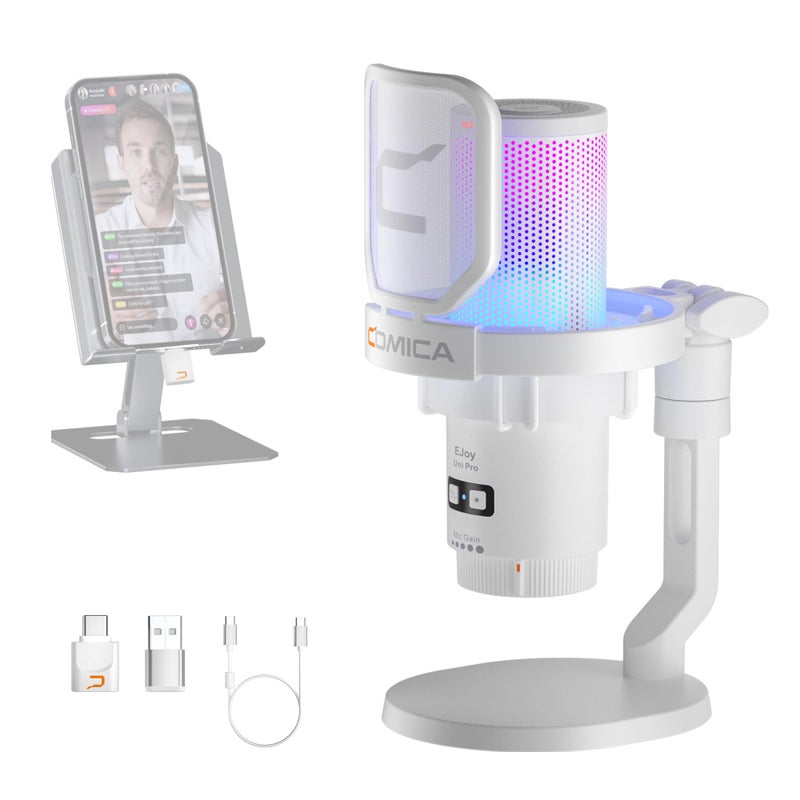 COMICA ميكروفون COMICA EJoy Uni Pro اللاسلكي بمنفذ USB لأجهزة الكمبيوتر للألعاب والبث والبودكاست ويوتيوب مع إلغاء الضوضاء وكتم الصوت ومراقبة الكسب وميكروفون المكثف لأجهزة PS5 وPS4 وأجهزة ماك والكمبيوتر المكتبي - Image 2
