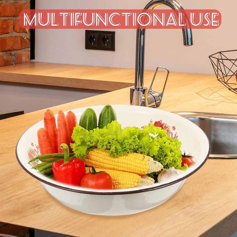 DOITOOL Cooking Bowl Plate 1PCS Enamelware Enamel Bowls Vintage Large Enamel Mixing Bowl 11 Inch Vintage Enamel Soup Basin for Fruit Salad Pasta Dinner Random Color Vegetable Bowl - Image 4