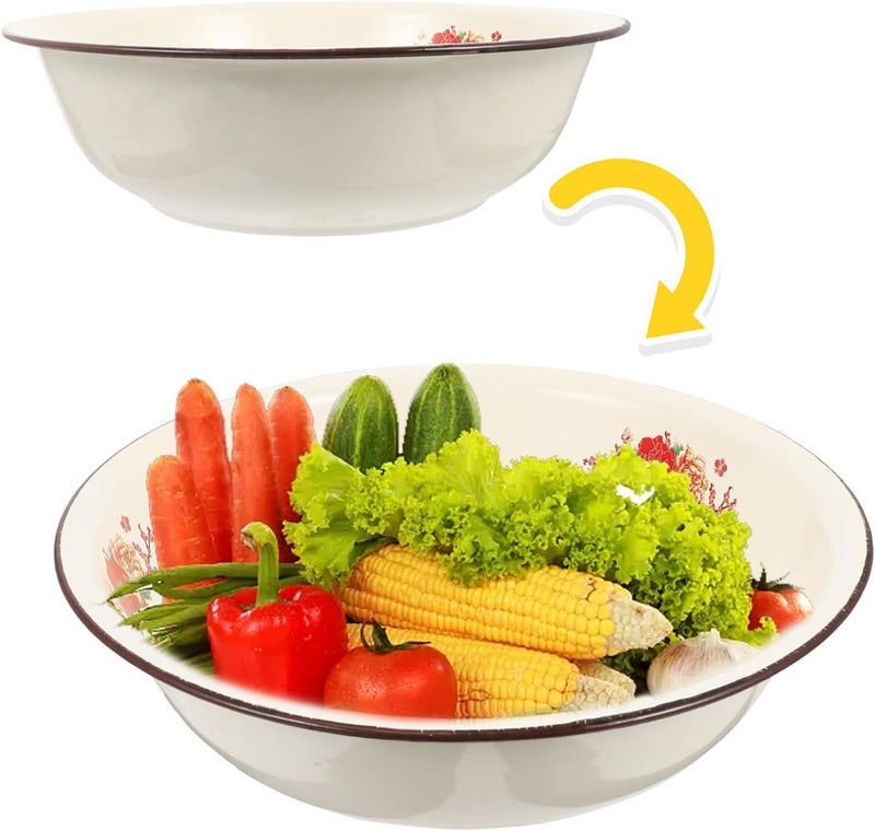 DOITOOL Cooking Bowl Plate 1PCS Enamelware Enamel Bowls Vintage Large Enamel Mixing Bowl 11 Inch Vintage Enamel Soup Basin for Fruit Salad Pasta Dinner Random Color Vegetable Bowl - Image 2