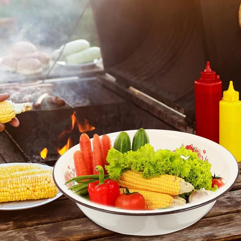 DOITOOL Cooking Bowl Plate 1PCS Enamelware Enamel Bowls Vintage Large Enamel Mixing Bowl 11 Inch Vintage Enamel Soup Basin for Fruit Salad Pasta Dinner Random Color Vegetable Bowl - Image 5