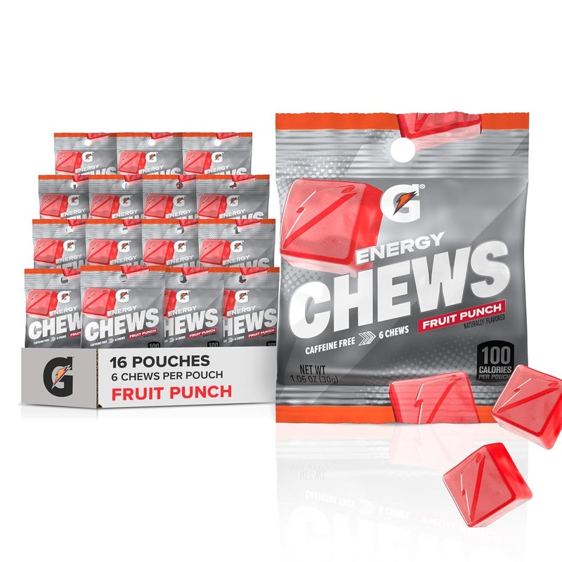 Gatorade Energy Chews Fruit Punch Caffeine Free B12 106 oz  100 Calorie Pouches 16 Pack - Image 1