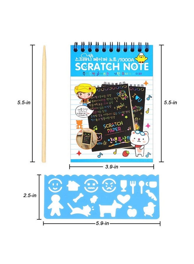 POKONBOY 16 Pack Scratch Arts and Crafts Notebooks, Scratch Note Pads for Kids Rainbow Party Favors Coloring Books for Kids Art Party Supplies Stocking Stuffers（16 Wooden Stylus & 4 Drawing Stencils） - Image 2