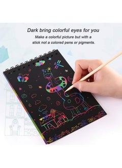 POKONBOY POKONBOY 16 Pack Scratch Arts and Crafts Notebooks, Scratch Note Pads for Kids Rainbow Party Favors Coloring Books for Kids Art Party Supplies Stocking Stuffers（16 Wooden Stylus & 4 Drawing Stencils）  - Image 3