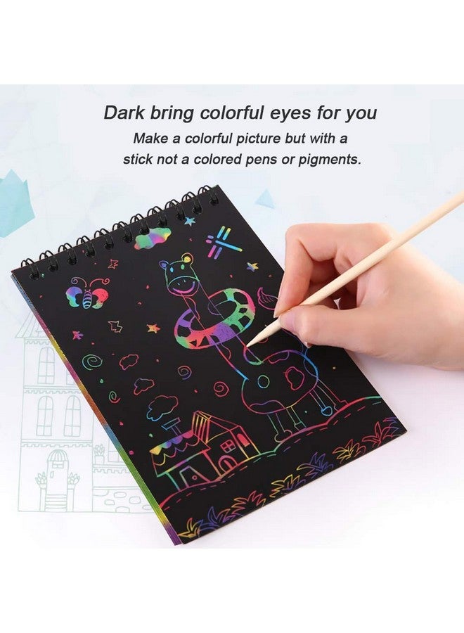 POKONBOY 16 Pack Scratch Arts and Crafts Notebooks, Scratch Note Pads for Kids Rainbow Party Favors Coloring Books for Kids Art Party Supplies Stocking Stuffers（16 Wooden Stylus & 4 Drawing Stencils） - Image 3