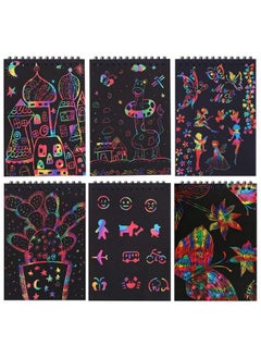 POKONBOY POKONBOY 16 Pack Scratch Arts and Crafts Notebooks, Scratch Note Pads for Kids Rainbow Party Favors Coloring Books for Kids Art Party Supplies Stocking Stuffers（16 Wooden Stylus & 4 Drawing Stencils）  - Image 5
