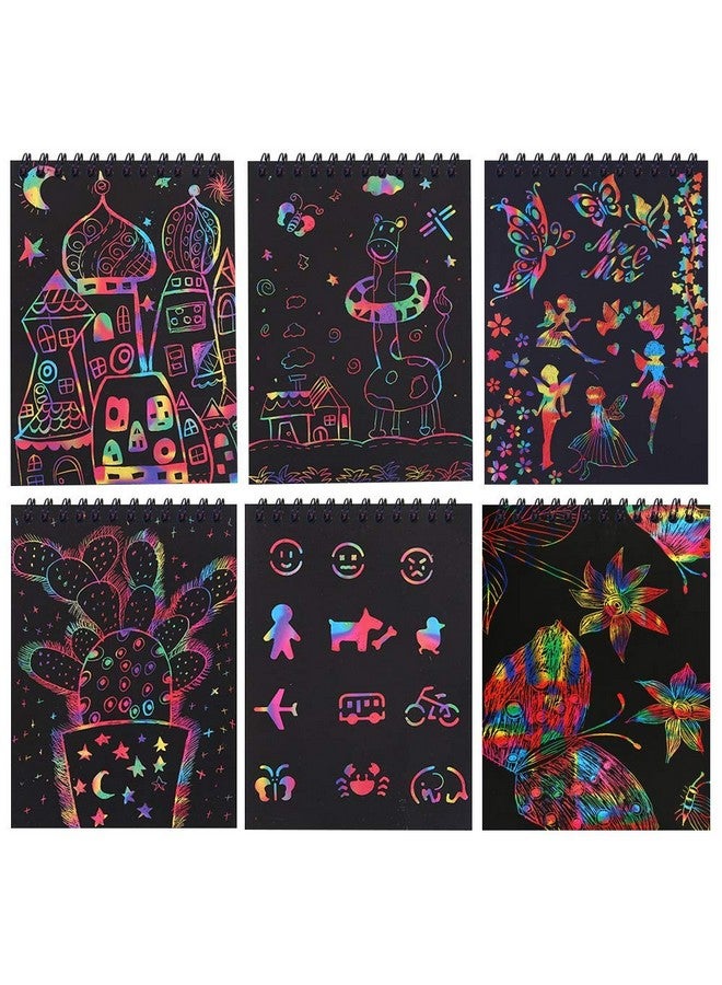 POKONBOY 16 Pack Scratch Arts and Crafts Notebooks, Scratch Note Pads for Kids Rainbow Party Favors Coloring Books for Kids Art Party Supplies Stocking Stuffers（16 Wooden Stylus & 4 Drawing Stencils） - Image 5