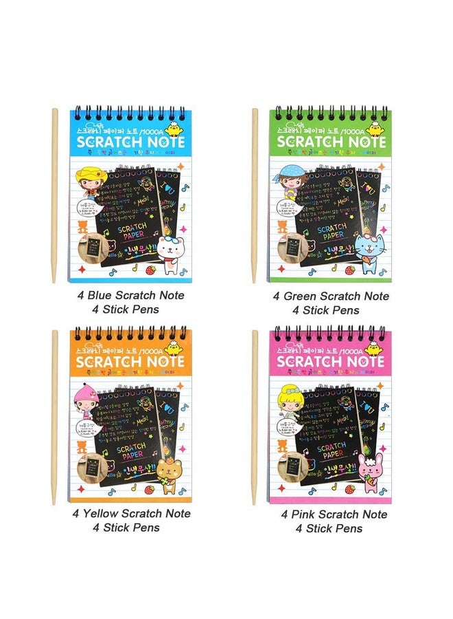 POKONBOY 16 Pack Scratch Arts and Crafts Notebooks, Scratch Note Pads for Kids Rainbow Party Favors Coloring Books for Kids Art Party Supplies Stocking Stuffers（16 Wooden Stylus & 4 Drawing Stencils） - Image 4