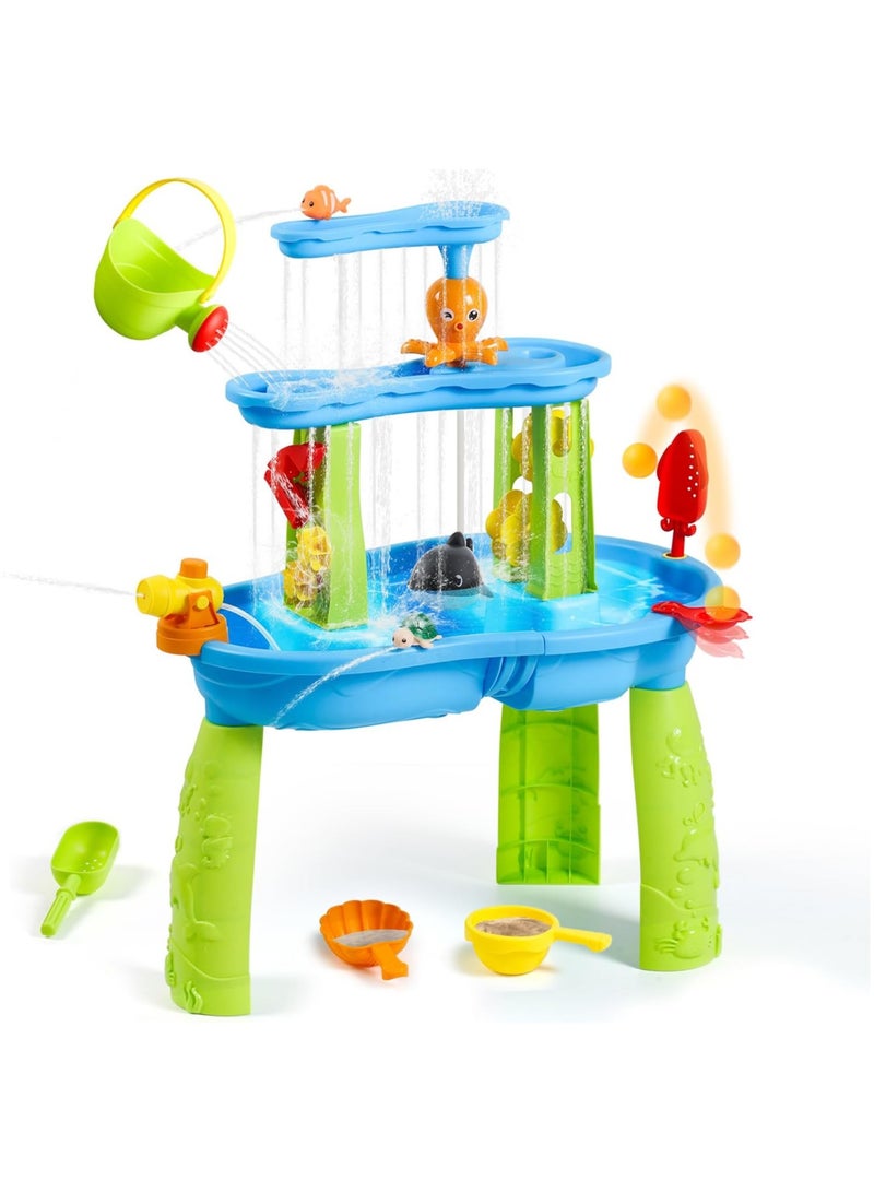 Auto Water Table for Kids 3-5 with Water Pumb, 3-Tier Toddlers Sand Water Table, Rain Showers Splash Pond for Outdoor Beach Backyard Summer, Activity Sensory Play Table for Boys Girls  - Image 1