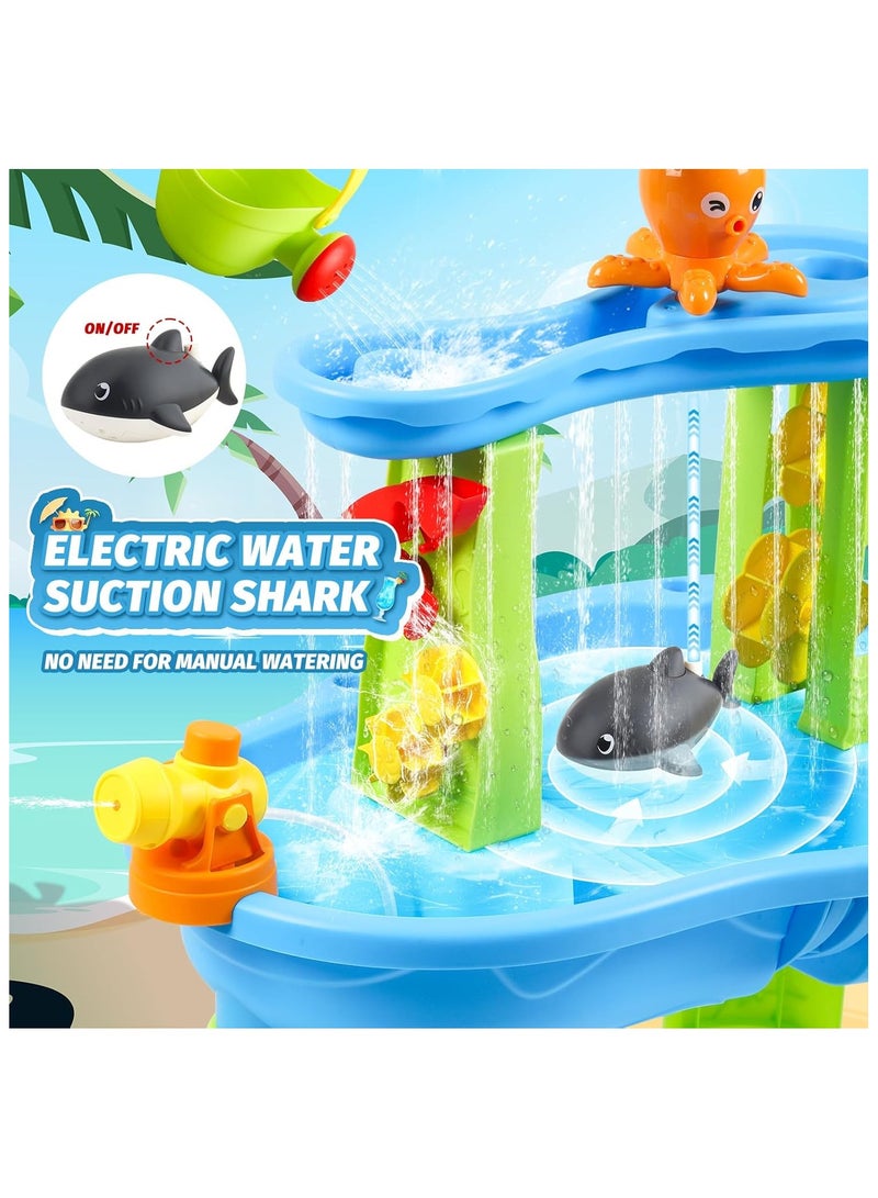 Auto Water Table for Kids 3-5 with Water Pumb, 3-Tier Toddlers Sand Water Table, Rain Showers Splash Pond for Outdoor Beach Backyard Summer, Activity Sensory Play Table for Boys Girls  - Image 2