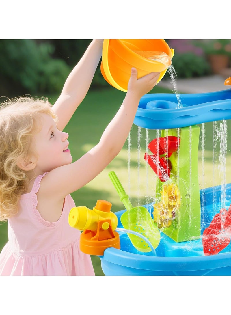 Auto Water Table for Kids 3-5 with Water Pumb, 3-Tier Toddlers Sand Water Table, Rain Showers Splash Pond for Outdoor Beach Backyard Summer, Activity Sensory Play Table for Boys Girls  - Image 3