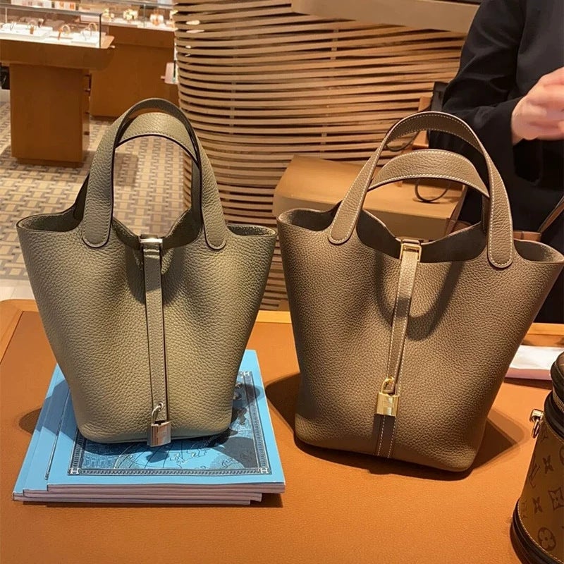Bag Bucket Bag Food Basket Women'S Bag Genuine Leather Handbag Mummy Bag Bridal Wedding Bag High-End Sense - Image 2