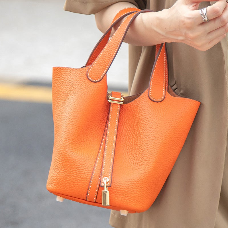 Bag Bucket Bag Food Basket Women'S Bag Genuine Leather Handbag Mummy Bag Bridal Wedding Bag High-End Sense - Image 1