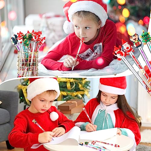 Yexiya 48 Pcs Christmas Stackable Pencils Bulk, Christmas Cute Fun Pencils Bulk with Xmas Tree Santa Snowman Reindeer Topper for Kids Classroom Gifts Rewards Favors Prize Stuffers - Image 4