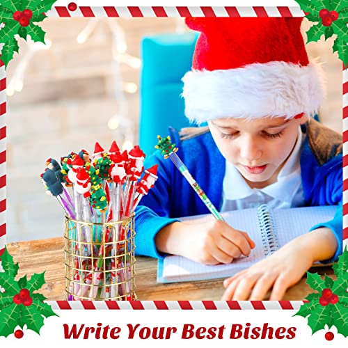 Yexiya 48 Pcs Christmas Stackable Pencils Bulk, Christmas Cute Fun Pencils Bulk with Xmas Tree Santa Snowman Reindeer Topper for Kids Classroom Gifts Rewards Favors Prize Stuffers - Image 3