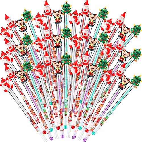 Yexiya 48 Pcs Christmas Stackable Pencils Bulk, Christmas Cute Fun Pencils Bulk with Xmas Tree Santa Snowman Reindeer Topper for Kids Classroom Gifts Rewards Favors Prize Stuffers - Image 1