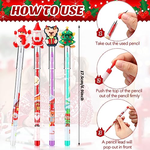 Yexiya 48 Pcs Christmas Stackable Pencils Bulk, Christmas Cute Fun Pencils Bulk with Xmas Tree Santa Snowman Reindeer Topper for Kids Classroom Gifts Rewards Favors Prize Stuffers - Image 2