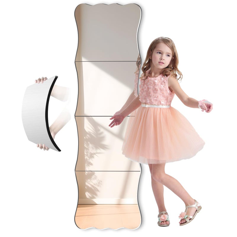 Doeean Wavy Full Length Shatterproof Acrylic Wall Mirror Tiles 47 x 144 Pcs 12x14 NonGlass Safety Body Mirror for Baby Kids Playroom Frameless Dorm Door Gym