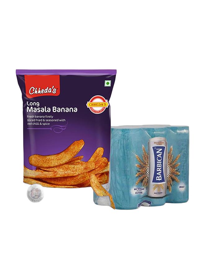 noon Chheda's Long Masala Banana Chips 170grams + Barbican Malt Beverage, Can, 250ml X 6 Pack of 6 - Image 1