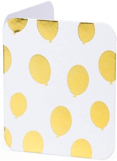 Ym Sketch YM Sketch Greeting Card Blank - Happy Birthday Balloons Pattern | Round Edge Square 6.5 x6.5 cm| Luxury Gold Foil Emboss on White 