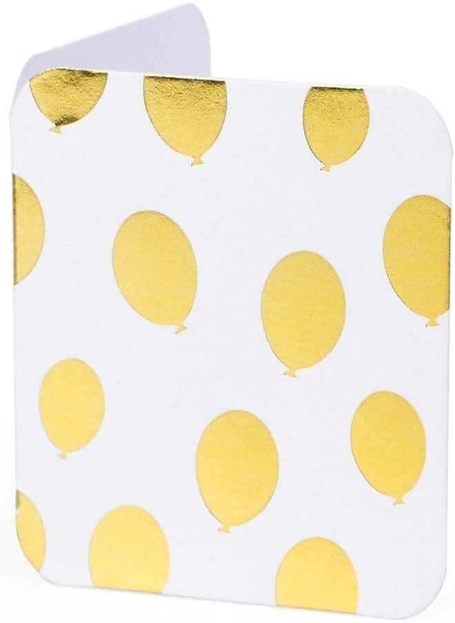 Ym Sketch YM Sketch Greeting Card Blank - Happy Birthday Balloons Pattern | Round Edge Square 6.5 x6.5 cm| Luxury Gold Foil Emboss on White 