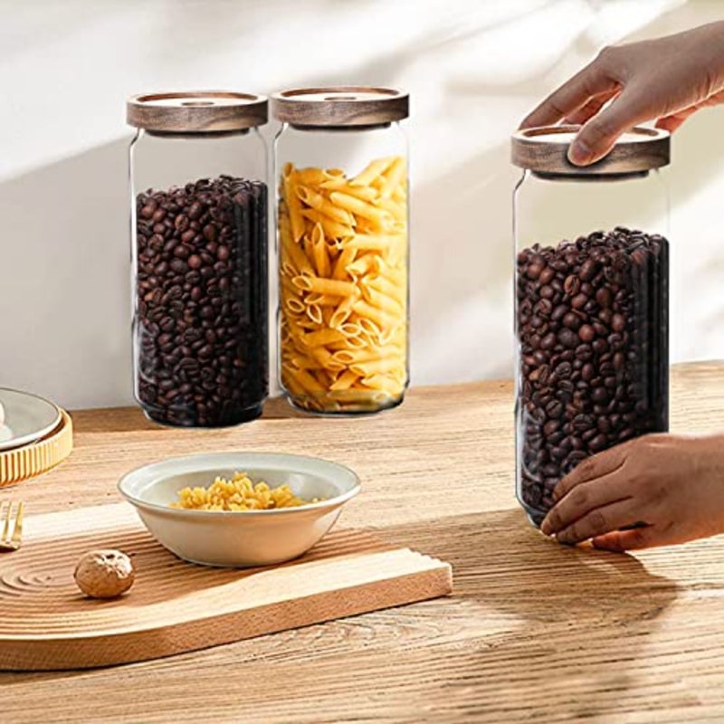 Glass Storage Jars with Acacia Wood Lids -Set of 3 Transparent Borosilicate Airtight Glass Container, Stackable Perfect for Storing Kitchen Food, Grains, Coffee Beans, Tea 3pcs, 1000mlbaihuo - Image 5