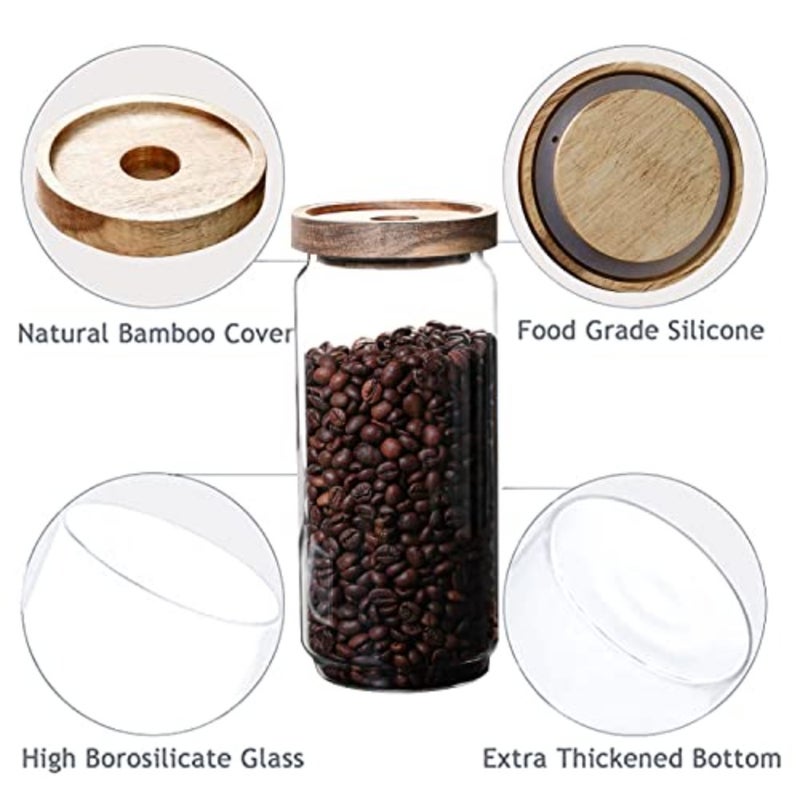 Glass Storage Jars with Acacia Wood Lids -Set of 3 Transparent Borosilicate Airtight Glass Container, Stackable Perfect for Storing Kitchen Food, Grains, Coffee Beans, Tea 3pcs, 1000mlbaihuo - Image 3