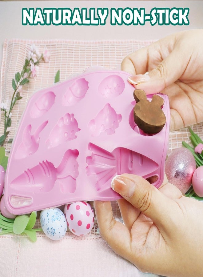 ANSEE Easter Silicone Molds for Chocolate, 4Pack Easter Candy Molds 3D Egg Bunny Carrot shapes Non Stick Moulds for DIY Chocolate, Fondant, Jelly, Ice Cube, Cake Decoration (Pink & Blue) - Image 4