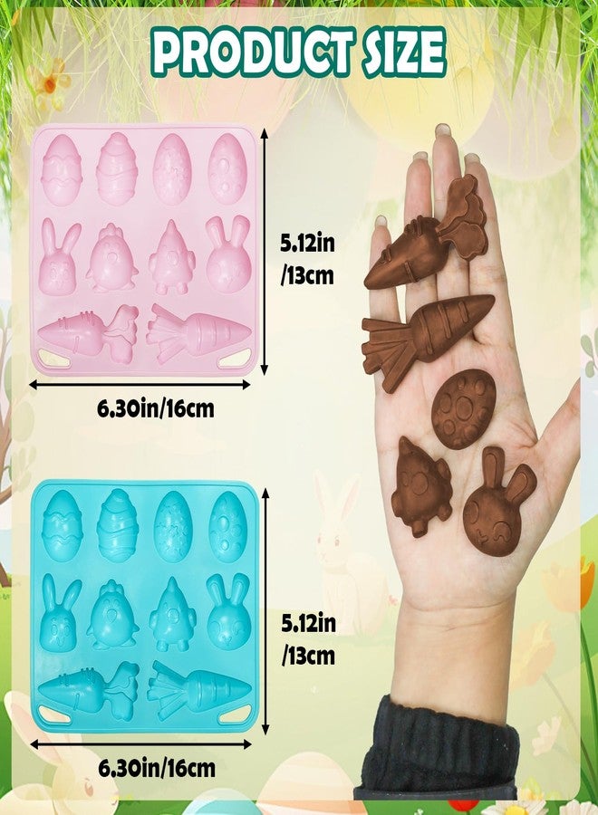 ANSEE Easter Silicone Molds for Chocolate, 4Pack Easter Candy Molds 3D Egg Bunny Carrot shapes Non Stick Moulds for DIY Chocolate, Fondant, Jelly, Ice Cube, Cake Decoration (Pink & Blue) - Image 3