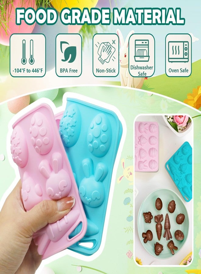 ANSEE Easter Silicone Molds for Chocolate, 4Pack Easter Candy Molds 3D Egg Bunny Carrot shapes Non Stick Moulds for DIY Chocolate, Fondant, Jelly, Ice Cube, Cake Decoration (Pink & Blue) - Image 2