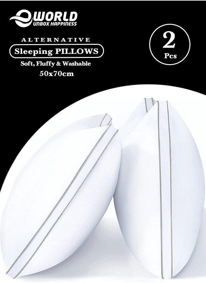 Eworld - Set of 2 Premium Hotel-Quality Pillows, Crafted with Firm and Supportive Gusseted Design, Ideal for Side and Back Sleepers, Enjoy Cooling Down Alternative Fill for Luxuriously Fluffy Softness, 50x70cm - Image 1