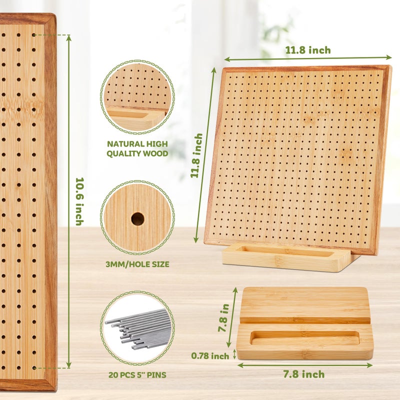 OAKWOOMA 11.8" Crochet Blocking Board with 20 Pegs Pins, Granny Square Blocking Board for Crochet Projects, Bamboo Blocking Boards for Crocheting and Knitting, Wooden Gifts for Crocheter - Image 2