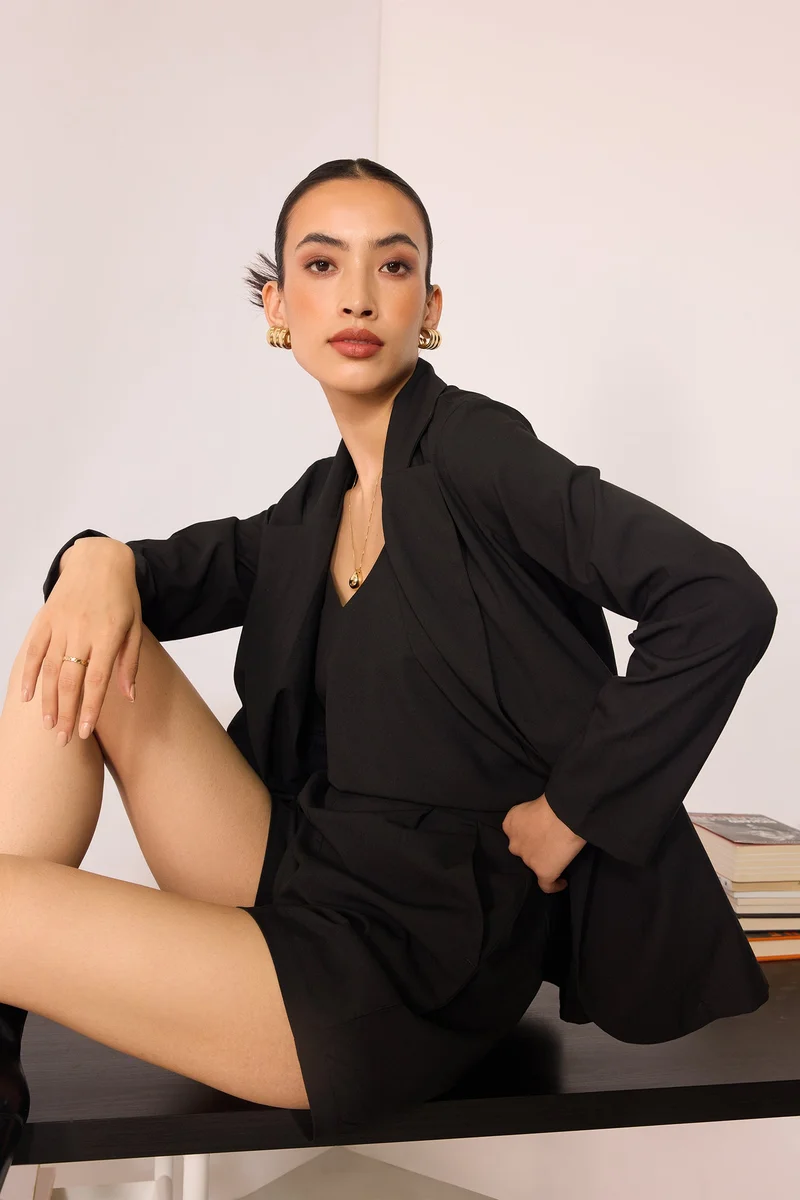 فيرجيو Solid Viscose Stretch Single Breasted Blazer for Women