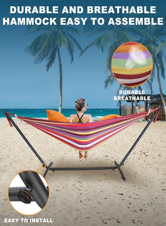 EveryFun Double Hammock with Heavy-Duty Steel Stand,Portable,Easy Assembly,600lbs Weight Capacity,Perfect for Indoor,Yard,Camping,or Outdoor-Black White - Image 4