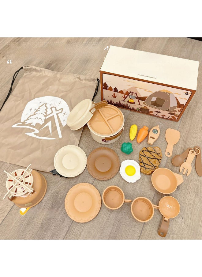 Generic - Simulation Outdoor Camping Tent Children Play House Picnic Tableware Camping Adventure Storage Mat Suit Toys-Color:Small Floor Mat + Fire Pile + Flashlight 34PCs - Image 1