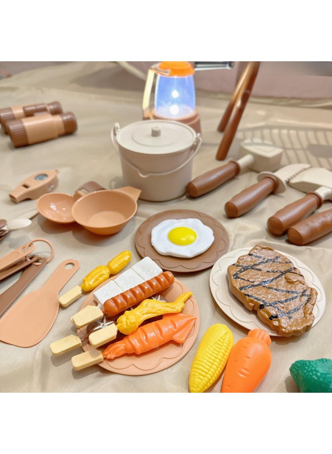 Generic - Simulation Outdoor Camping Tent Children Play House Picnic Tableware Camping Adventure Storage Mat Suit Toys-Color:Small Floor Mat + Fire Pile + Flashlight 34PCs - Image 1
