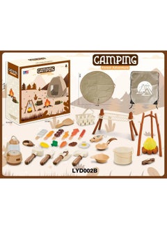 Simulation Outdoor Camping Tent Children Play House Picnic Tableware Camping Adventure Storage Mat Suit Toys-Color:Small Floor Mat + Fire Pile + Flashlight 34PCs