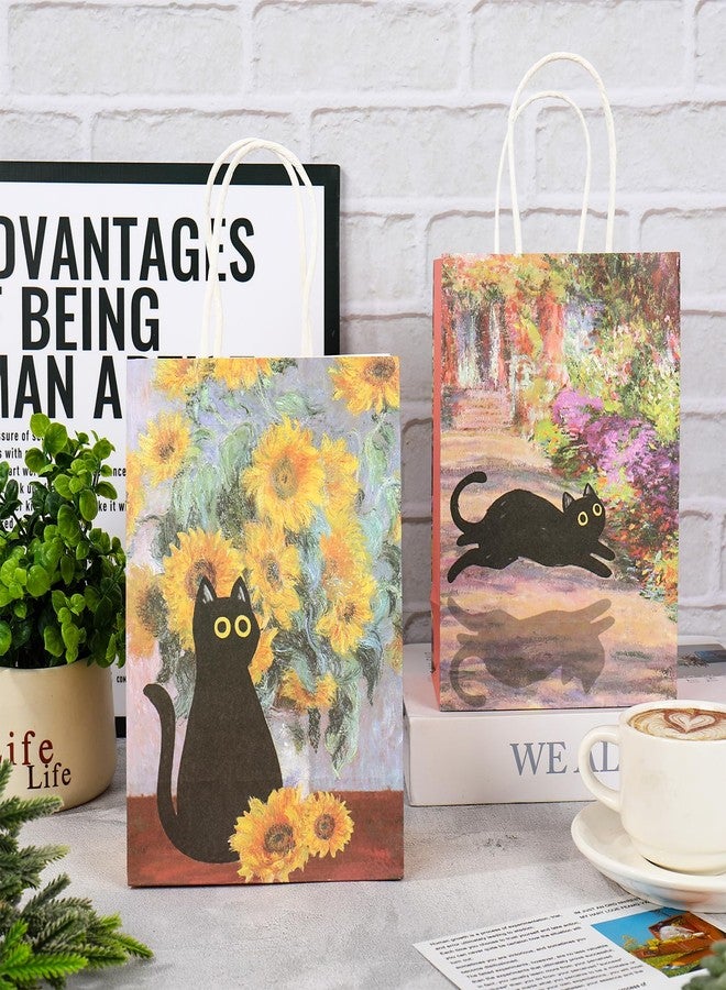 FYSUIMU 18Pcs Black Cat Painting Paper Gift Bag Floral Animal Candy Bag with Handle Cute Flower Goody Treat Bags for Spring Party Favor Supplies, 5.9 x 8.3 x 3.1 Inch - Image 4