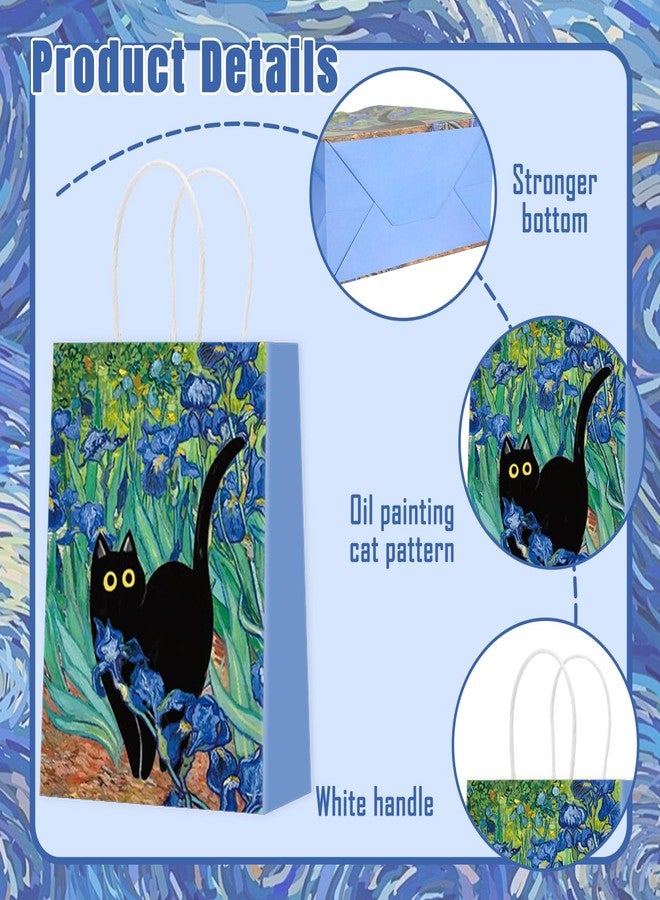 FYSUIMU 18Pcs Black Cat Painting Paper Gift Bag Floral Animal Candy Bag with Handle Cute Flower Goody Treat Bags for Spring Party Favor Supplies, 5.9 x 8.3 x 3.1 Inch - Image 3