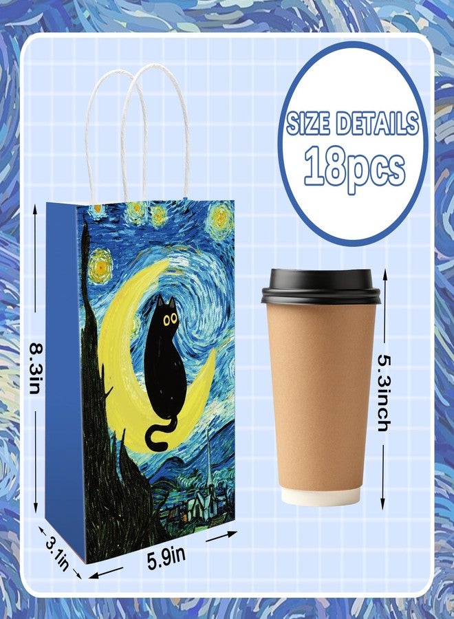 FYSUIMU 18Pcs Black Cat Painting Paper Gift Bag Floral Animal Candy Bag with Handle Cute Flower Goody Treat Bags for Spring Party Favor Supplies, 5.9 x 8.3 x 3.1 Inch - Image 2