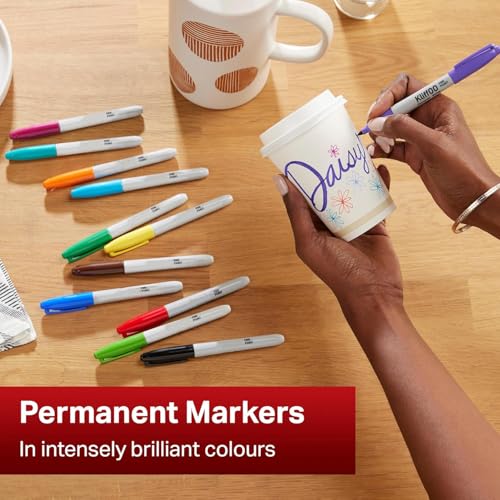 KLIFFOO 12 Colors Permanent Colouring Marker Pen, Colorful Fine Point Bullet Tip Art Marker Sketch Pen for Drawing, Writing, Painting, Sketching, Works on Wood, Plastic, Metal, and More (12) - Image 4