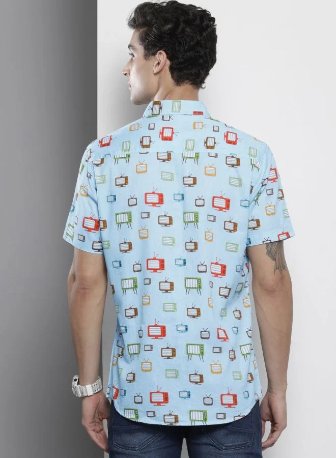 شركة المرآب الهندية Men Regular Fit Conversational Printed Half Sleeves Spread Collar Casual Shirt