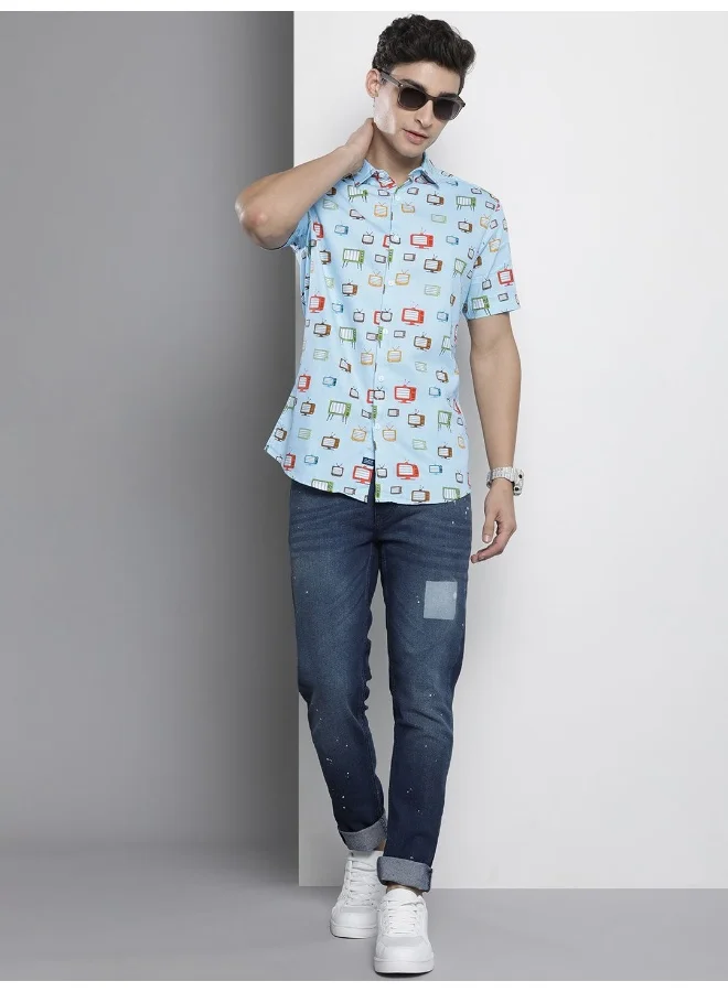 شركة المرآب الهندية Men Regular Fit Conversational Printed Half Sleeves Spread Collar Casual Shirt