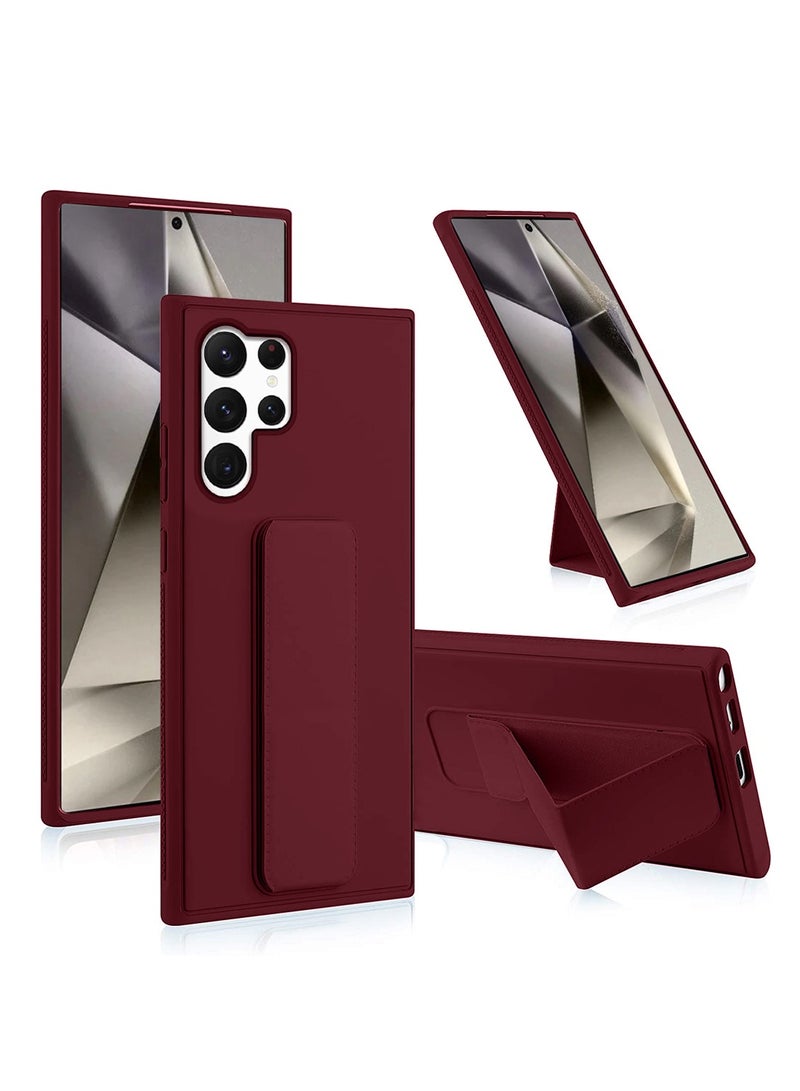 دبليو تيك غطاء حماية مع مقبض يد متعدد الأوضاع بحامل مغناطيسي لجهاز سامسونج جالاكسي S24 ألترا 5G 2024 بلون المارون